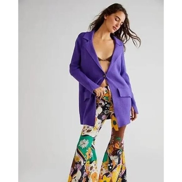 Free People Sweaters - NWOT Free People Sarah Sweater Blazer in Prism Purple